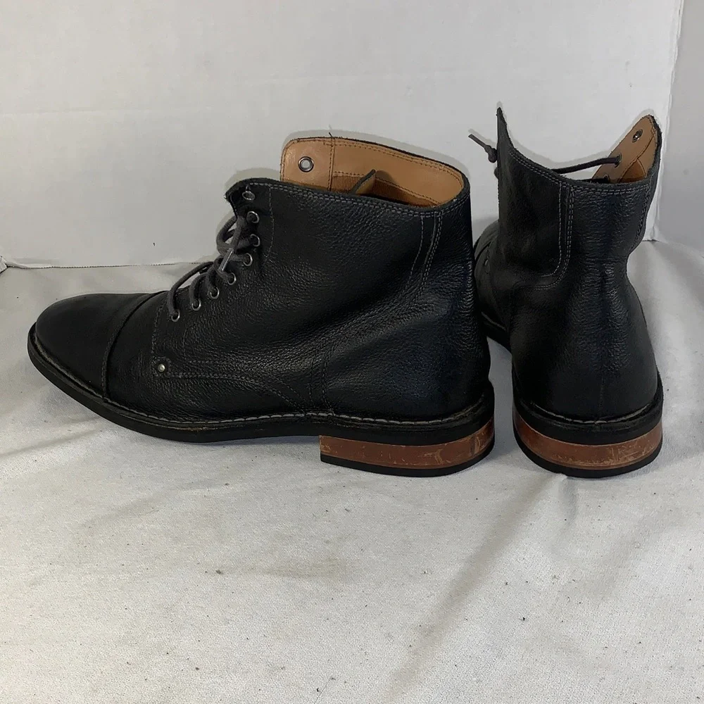 Cole Haan Mens Black Leather Lace-Up Ankle Boots